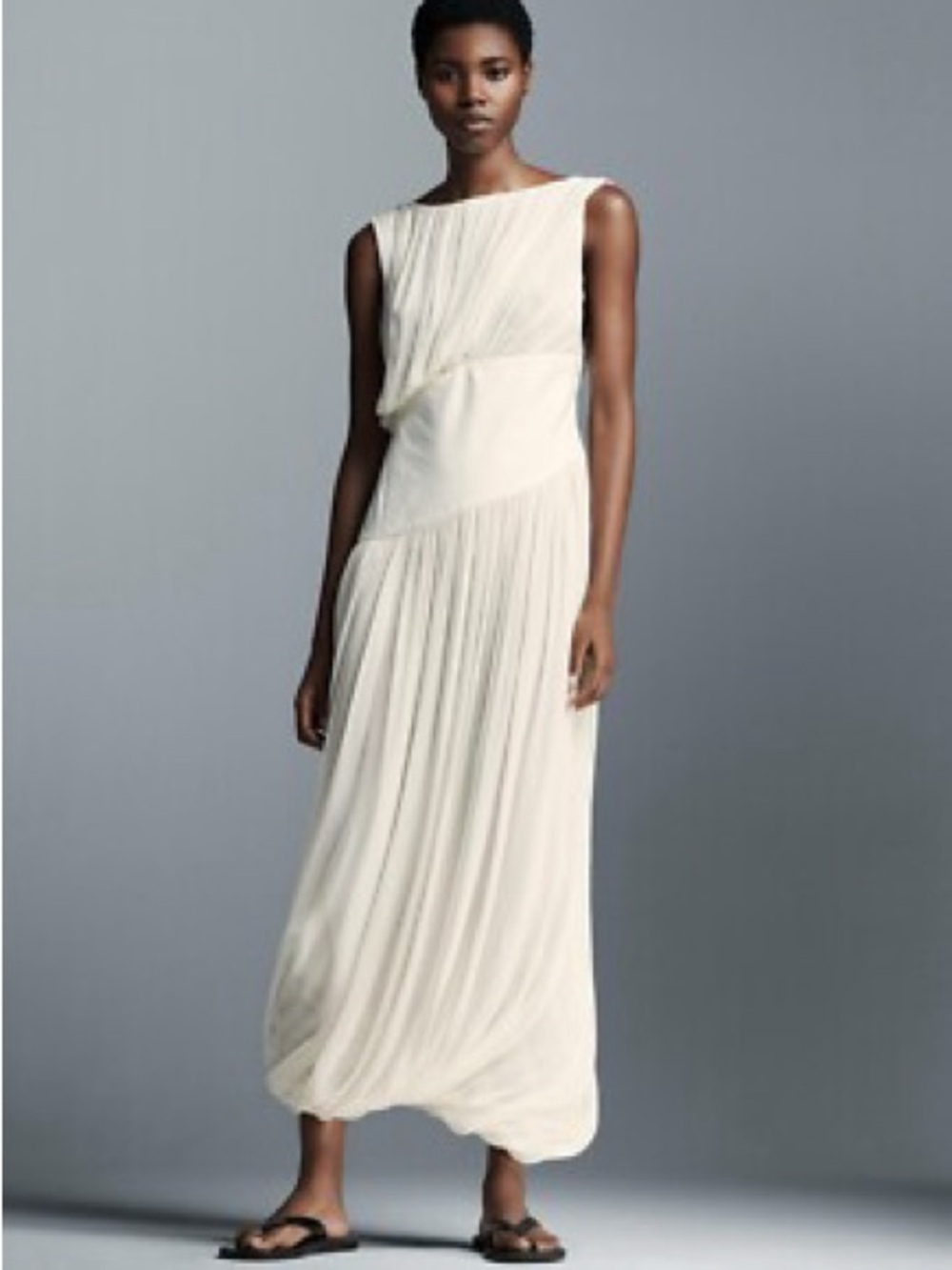 Zara Cream Pleated Asymmetrical Maxi Dress (runs small)